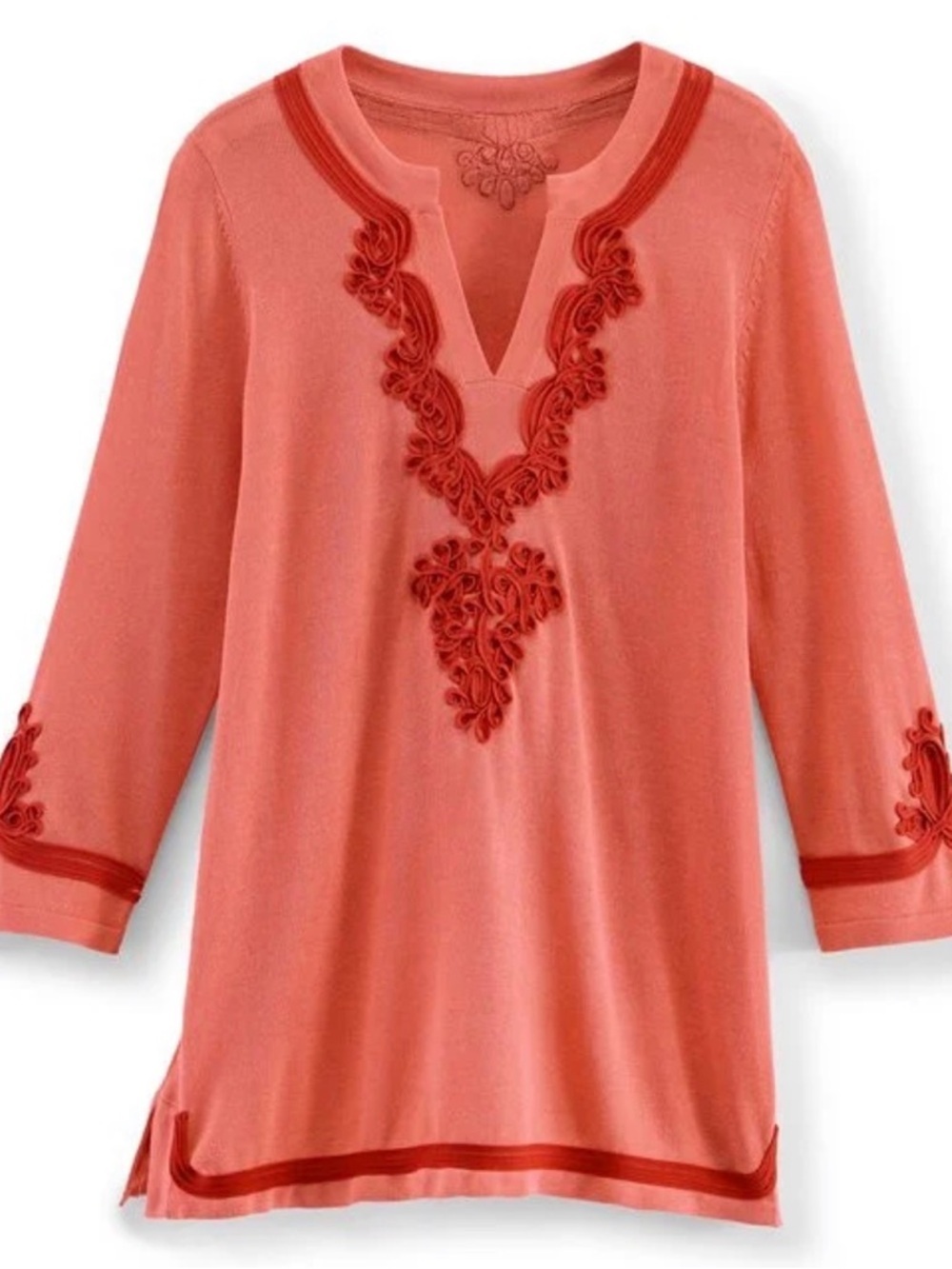Soft Surroundings Palm Beach Sweater Tunic Size XL Coral Red Linen Blend - Picture 3 of 15
